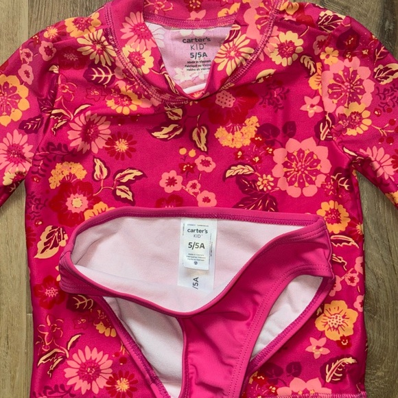 Carter's Pink Floral Kids Swim Rashguard Set - Picture 2 of 2